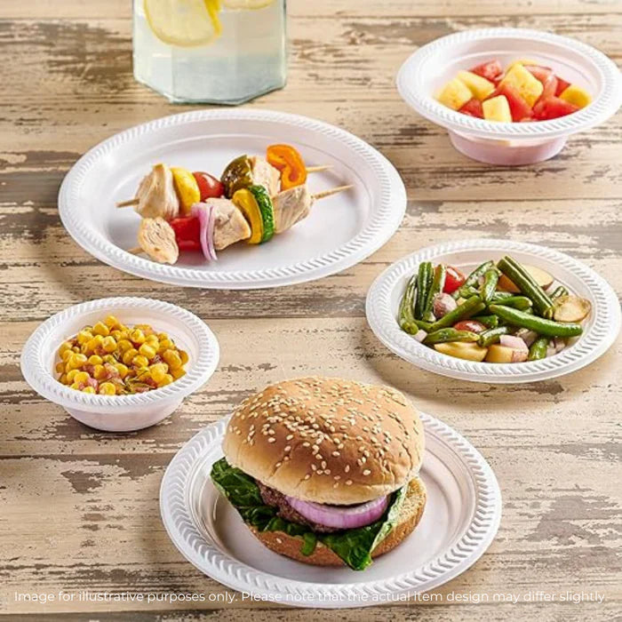 6" ROUND PLASTIC PLATES 1 COMPARTMENT WHITE (20PK X 25PCS)-500CT