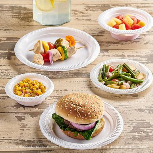 6" ROUND PLASTIC PLATES 1 COMPARTMENT WHITE (20PK X 25PCS)-500CT