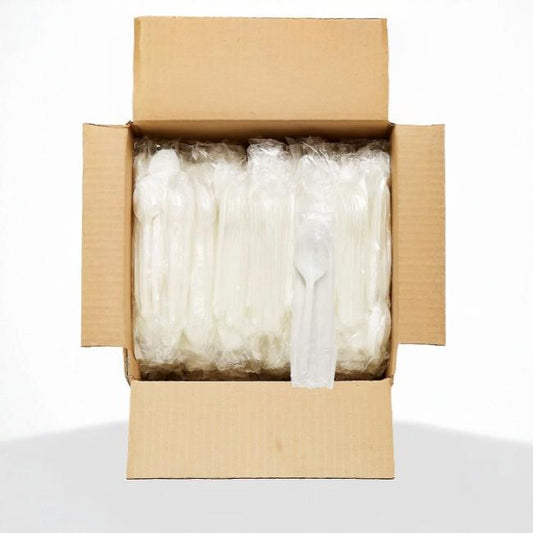 PLASTIC DISPOSABLE WHITE PP SOUP SPOON AND NAPKIN KIT (1PK X 1000PCS)-1000CT